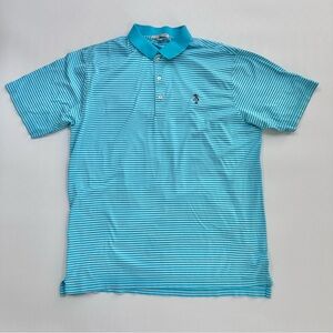 Peter Millar Men's Blue Striped Polo Shirt Size Largw